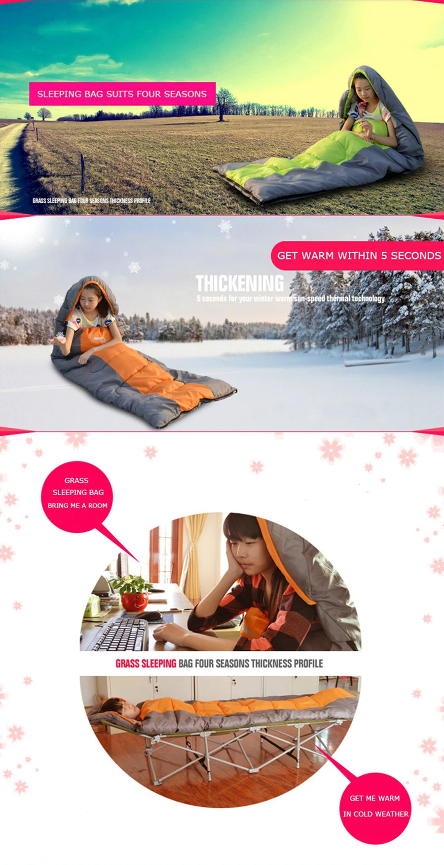 4 SEASON Camping,Backpacking,hiking Desert&Fox Lightweight Warm & Cold sleeping bag