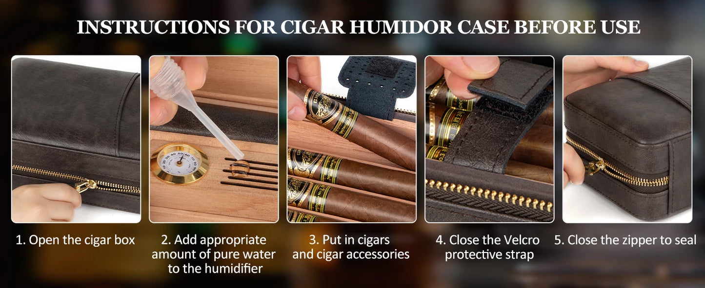 CEDAR WOOD CIGAR LEATHER Travel Humidor Cigar Case&Cigar LIGHTER