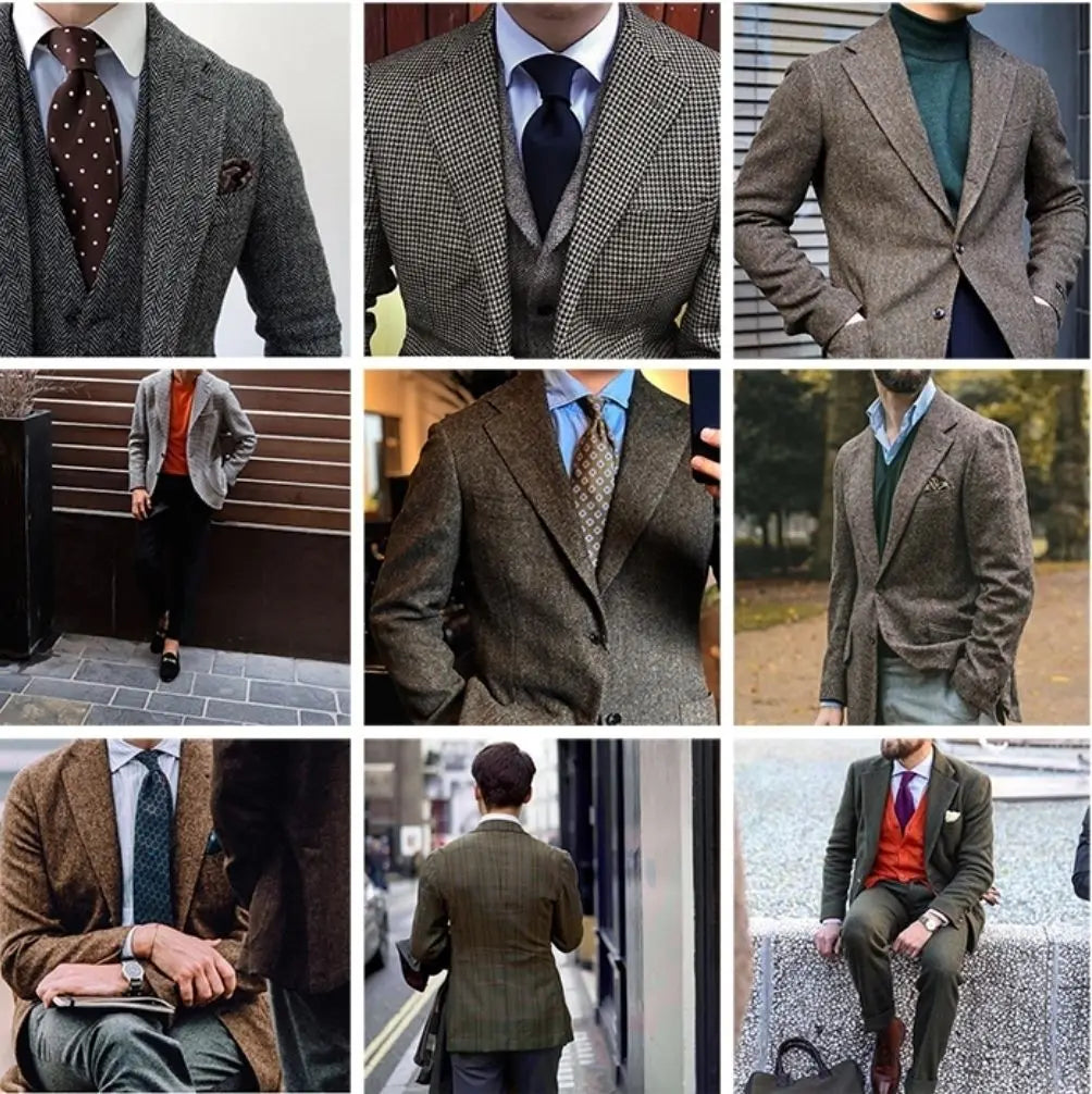 2024 Men New Autumn Winter Tweed Casual Blazer suits