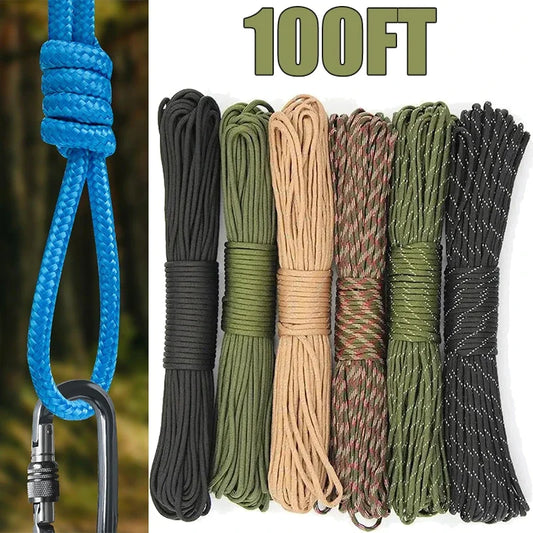 100FT Military Paracord 7 Strand 4mm Camping Accessories Outdoor Survival DIY Bracelet Rope Hiking Clothesline